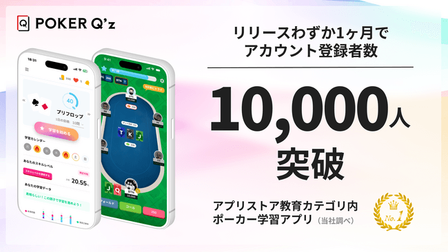 CLOViZ、東大発のポーカー学習アプリ『POKER Q’z（ポーカーキューズ）』リリースから1ヶ月でアカウント登録者数10,000人を突破 のサムネイル